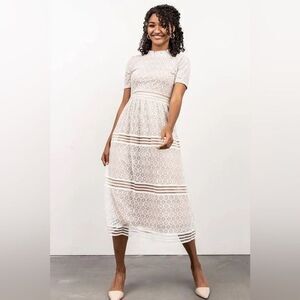 Baltic Born Windsor Lace Tiered Midi Dress Ivory Nude Size XS Cottagecore